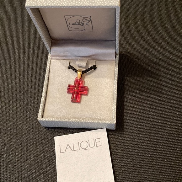 Lalique Jewelry Lalique Deep Pink Crystal Cross On Cord Necklace